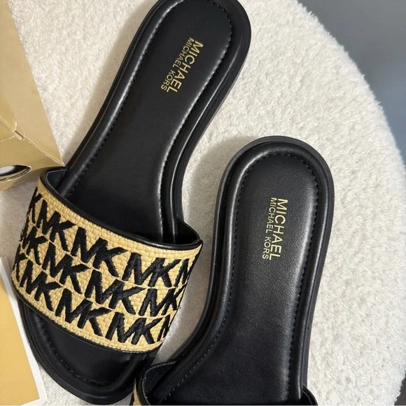 Michael Kors Deanna Black and Tan Slide Sandals - Picture 5 of 9